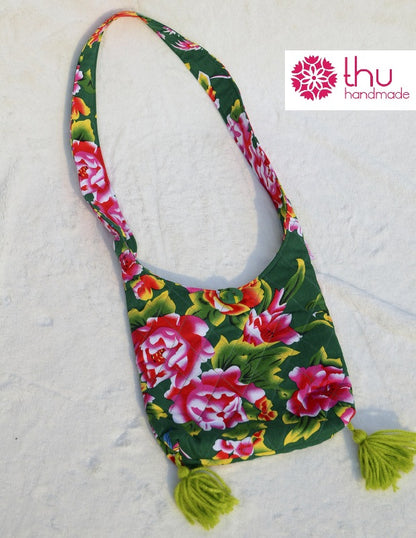 Handmade Floral Tote Bag with Tassels