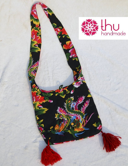 Handmade Floral Tote Bag with Tassels