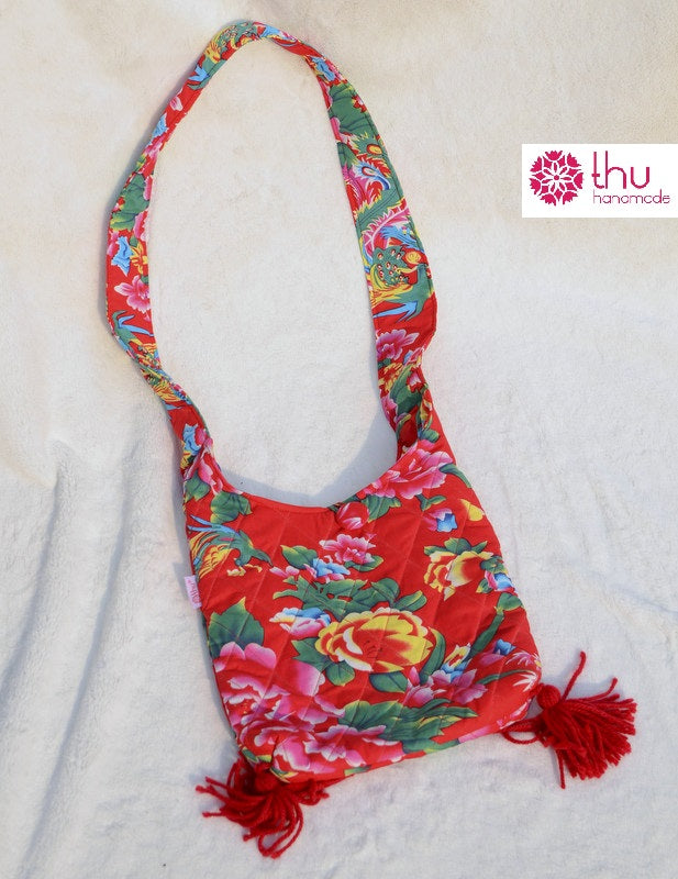 Handmade Floral Tote Bag with Tassels